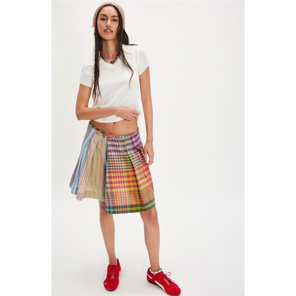 Rujuta Sheth x Free People Frida Skort Patchwork Postcard Stripe Cotton L NWT